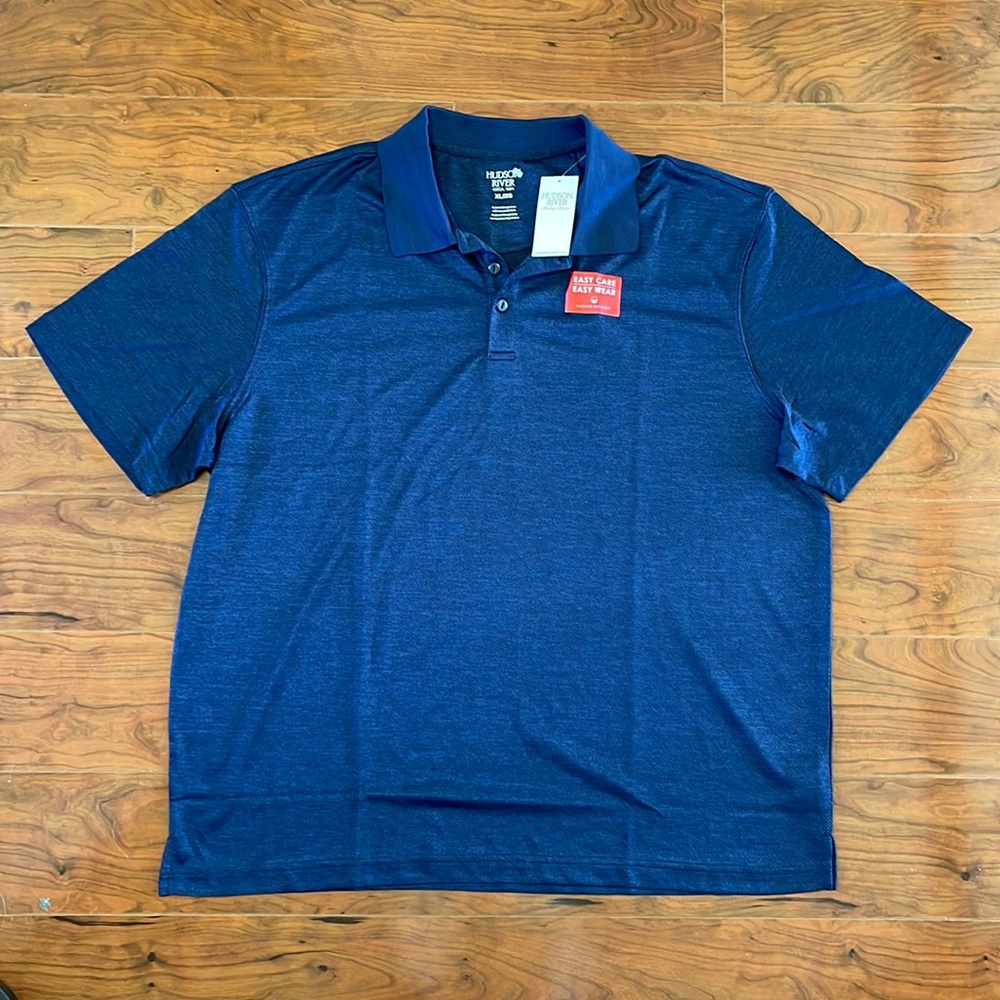 NWT Hudson River Men's Navy Blue Short Sleeve Polo Golf Shirt Top